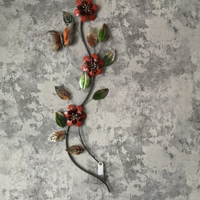 Metalen Wand Decoratie Tak Met Bloemen En Vlinders 33245
