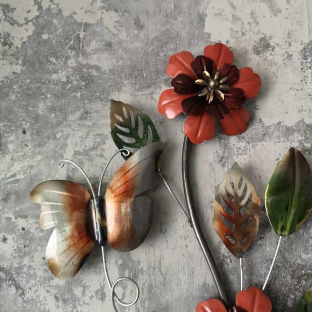 Metalen Wand Decoratie Tak Met Bloemen En Vlinders 33245