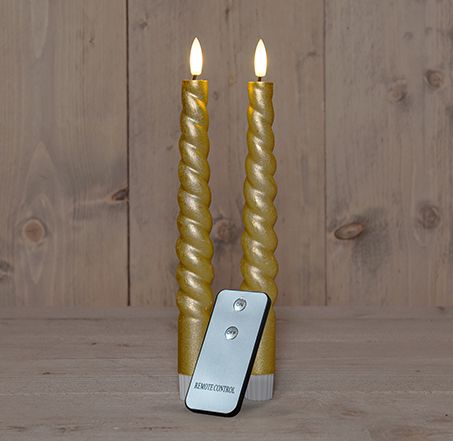 Led Kaars Diner Goud 2 Stuks Twist Met Afstandsbediening